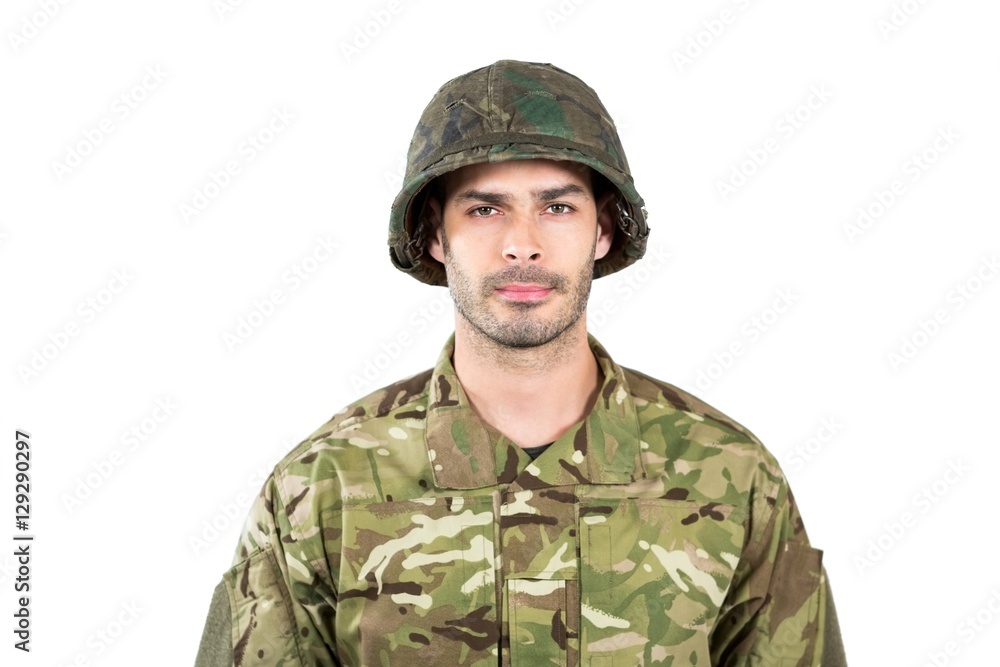 Soldier standing on white background