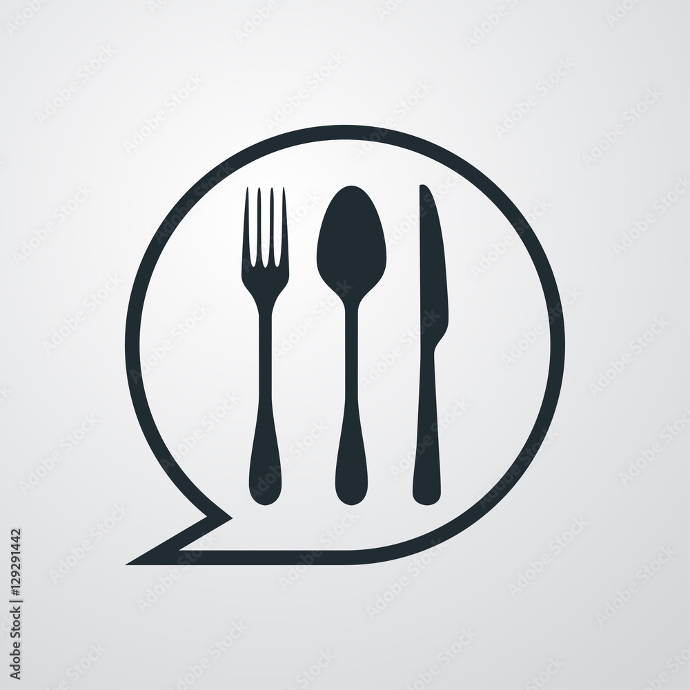 Icono plano cubiertos en burbuja sobre fondo degradado Icono plano cubiertos en burbuja sobre fondo degradado