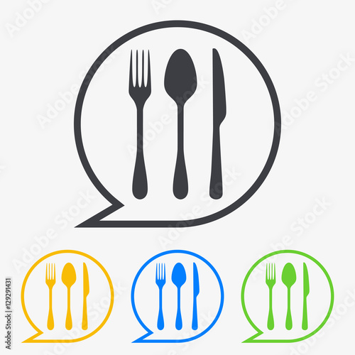 Icono plano cubiertos en burbuja en varios colores