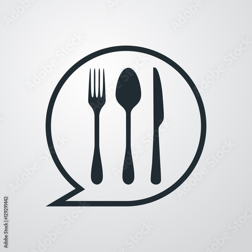 Icono plano cubiertos en burbuja sobre fondo degradado