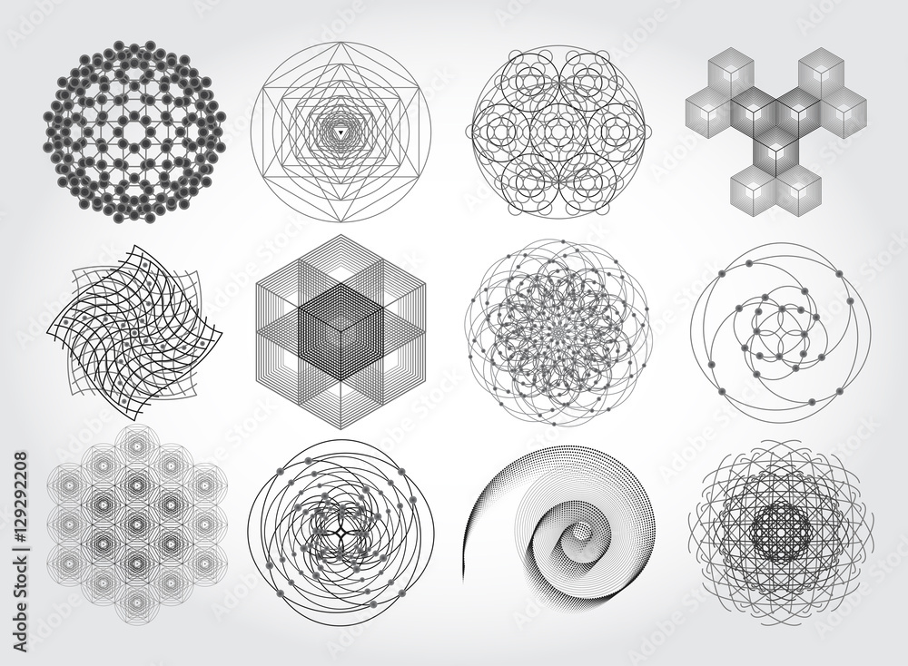 Sacred geometry symbols and elements set. 12 in 1. Cosmic, universe, big bang, alchemy, religion, philosophy, astrology, science, physics, chemistry and spirituality themes. Matter, space, time. Sacred geometry symbols and elements set. 12 in 1. Cosmic, universe, big bang, alchemy, religion, philosophy, astrology, science, physics, chemistry and spirituality themes. Matter, space, time.