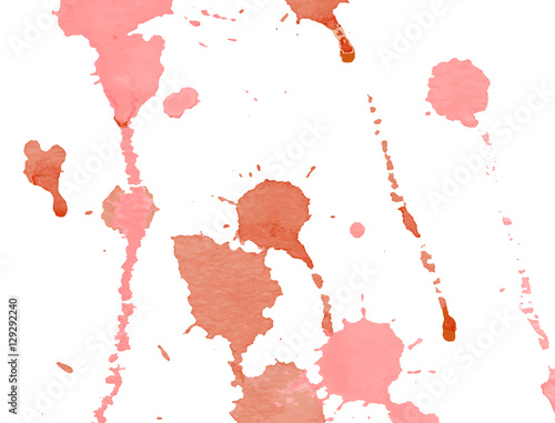 Red  watercolor splashes and blots on white background. Ink painting. Hand drawn illustration. Abstract watercolour artwork. 