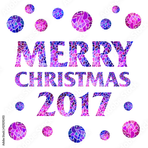 Magic inscription Merry Christmas with mosaic balls on white background. Creative vector typography for Holiday Greeting Poster.
