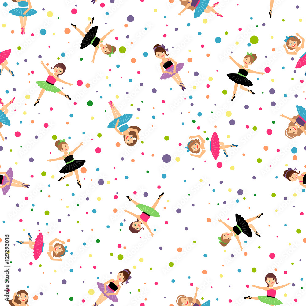 Φωτογραφία Colorful pattern for girls with ballerina and confetti