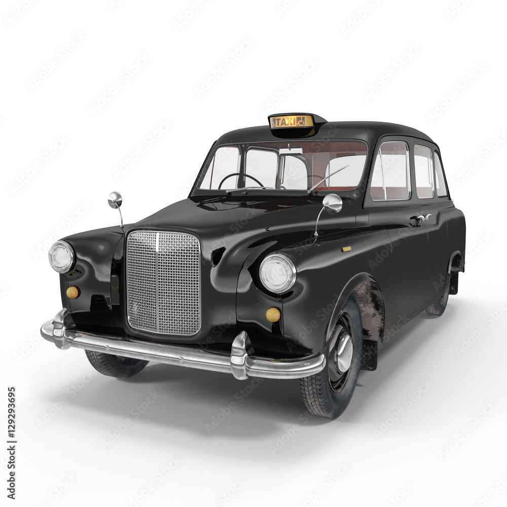 Classic black British taxi on white. 3D illustration