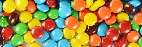 Closeup of pile colorful chocolate candies