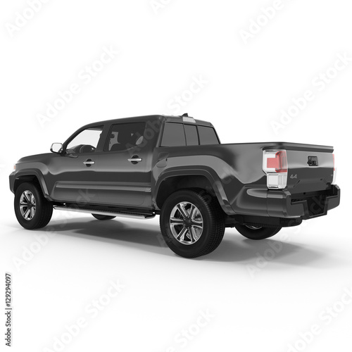 Rear view of empty pick-up truck on white. 3D illustration