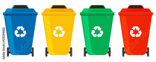 Four colors of rubbish cans