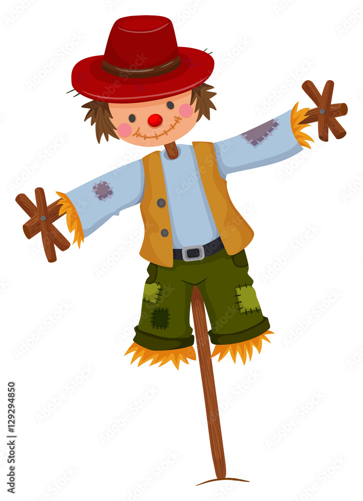 Fotografie Scarecrow wearing red hat and vest