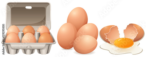 Fényképezés Eggs in carton box and cracked egg
