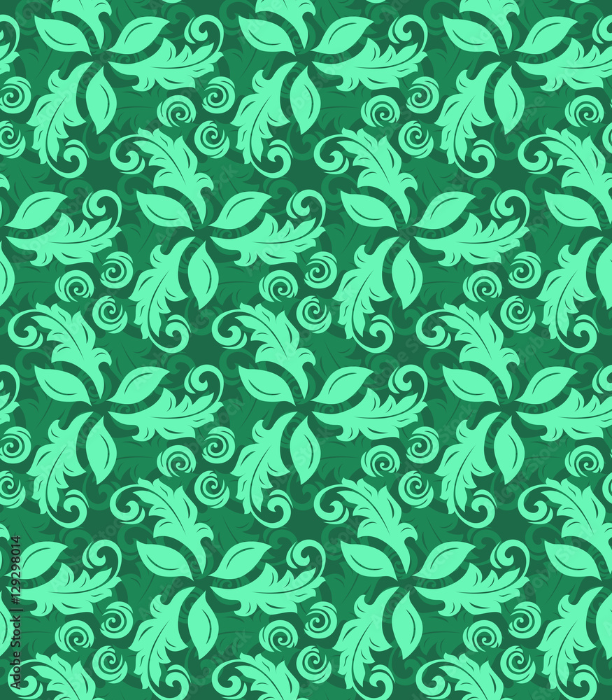 Floral vector green ornament. Seamless abstract classic background with flowers. Pattern with repeating elements