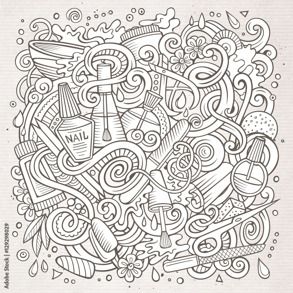 Fototapeta premium Cartoon doodles Nail salon illustration