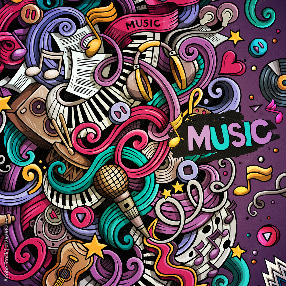 Naklejka premium Cartoon hand-drawn doodles Musical illustration