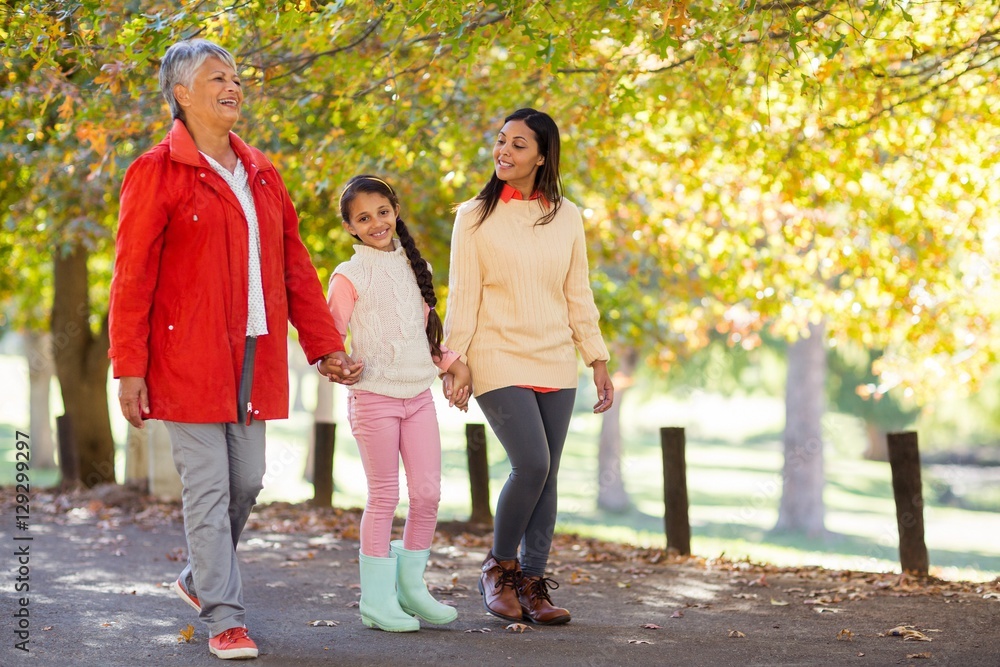 Obraz premium Daughter with mother and grandmother walking at park