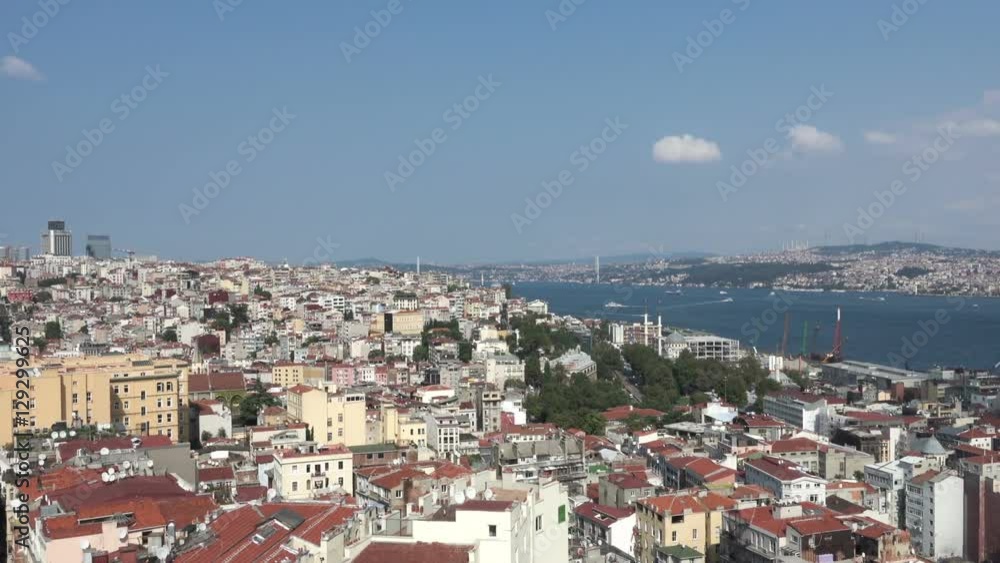 Istanbul skyline Beyoglu district and the Bosphorus as seen from the Galata Tower on a sunny day in Istanbul, Turkey. Istanbul skyline Beyoglu district and the Bosphorus as seen from the Galata Tower on a sunny day in Istanbul, Turkey.