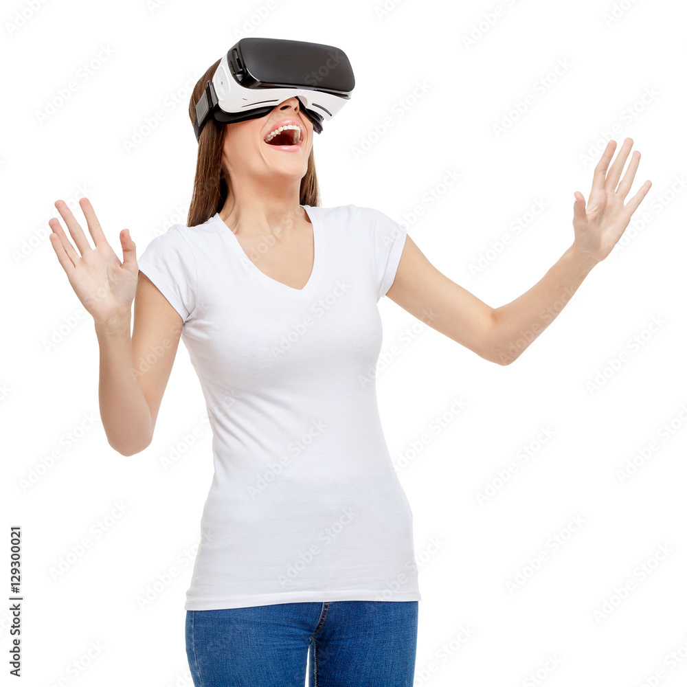 Woman with virtual reality goggles Woman with virtual reality goggles