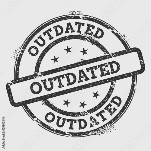Outdated rubber stamp isolated on white background. Grunge round seal with text, ink texture and splatter and blots, vector illustration.