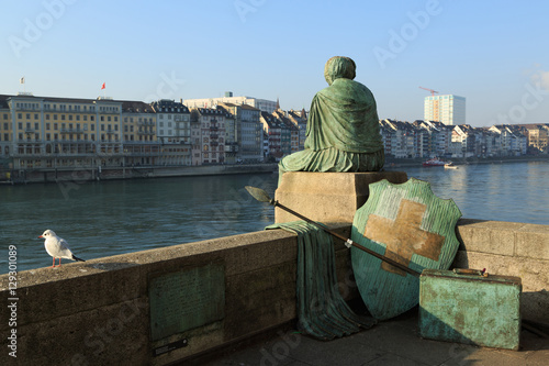 Helvetia statue on the Rhine in Basel Stock Photo | Adobe Stock