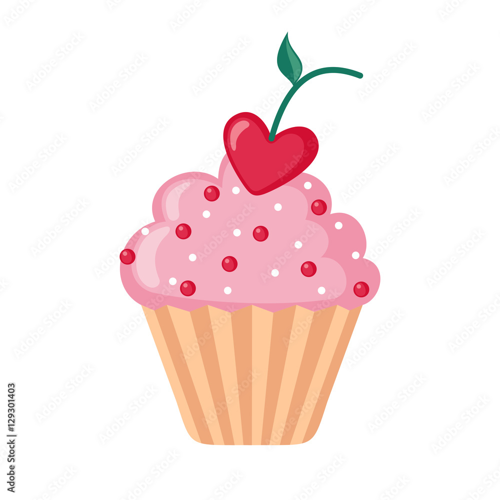 Valentine cupcake icon with heart shaped cherry. Valentine cupcake icon with heart shaped cherry.