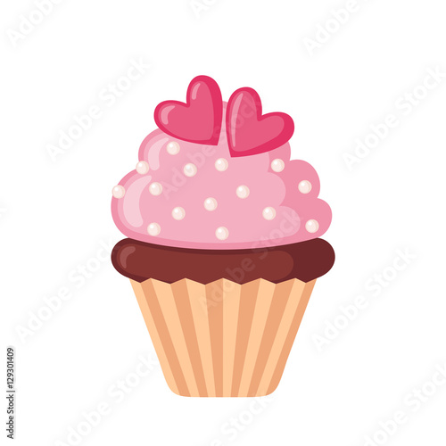 Valentine cupcake icon with hearts.