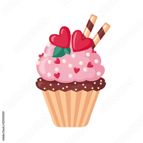Valentine cupcake icon with hearts.