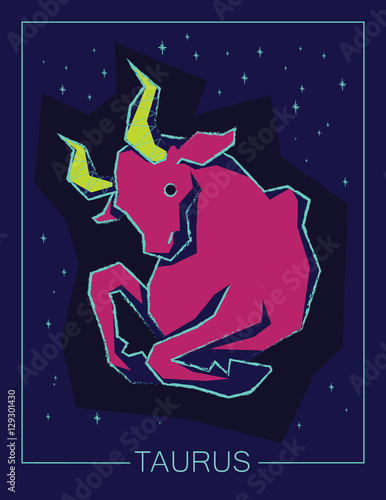 Zodiac sign Taurus on night sky background.