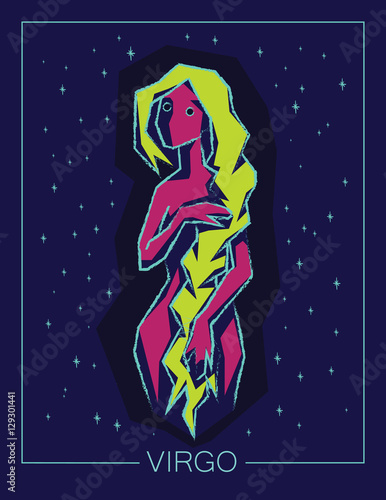Zodiac sign Virgo on night starry sky background.