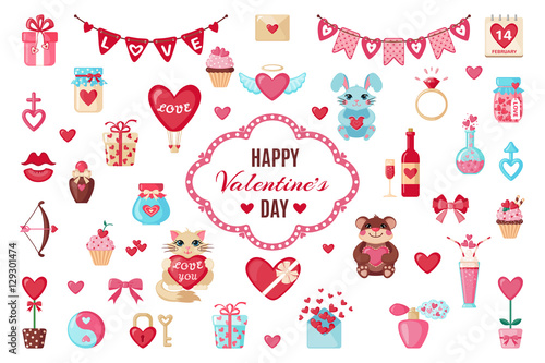 Set of Valentines icons in flat style.