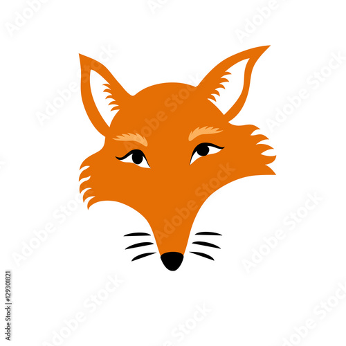 Vector isolated illustration of a sly fox head made in cartoon flat style. Head, eyes, nose, whiskers, red fur, ears, muzzle