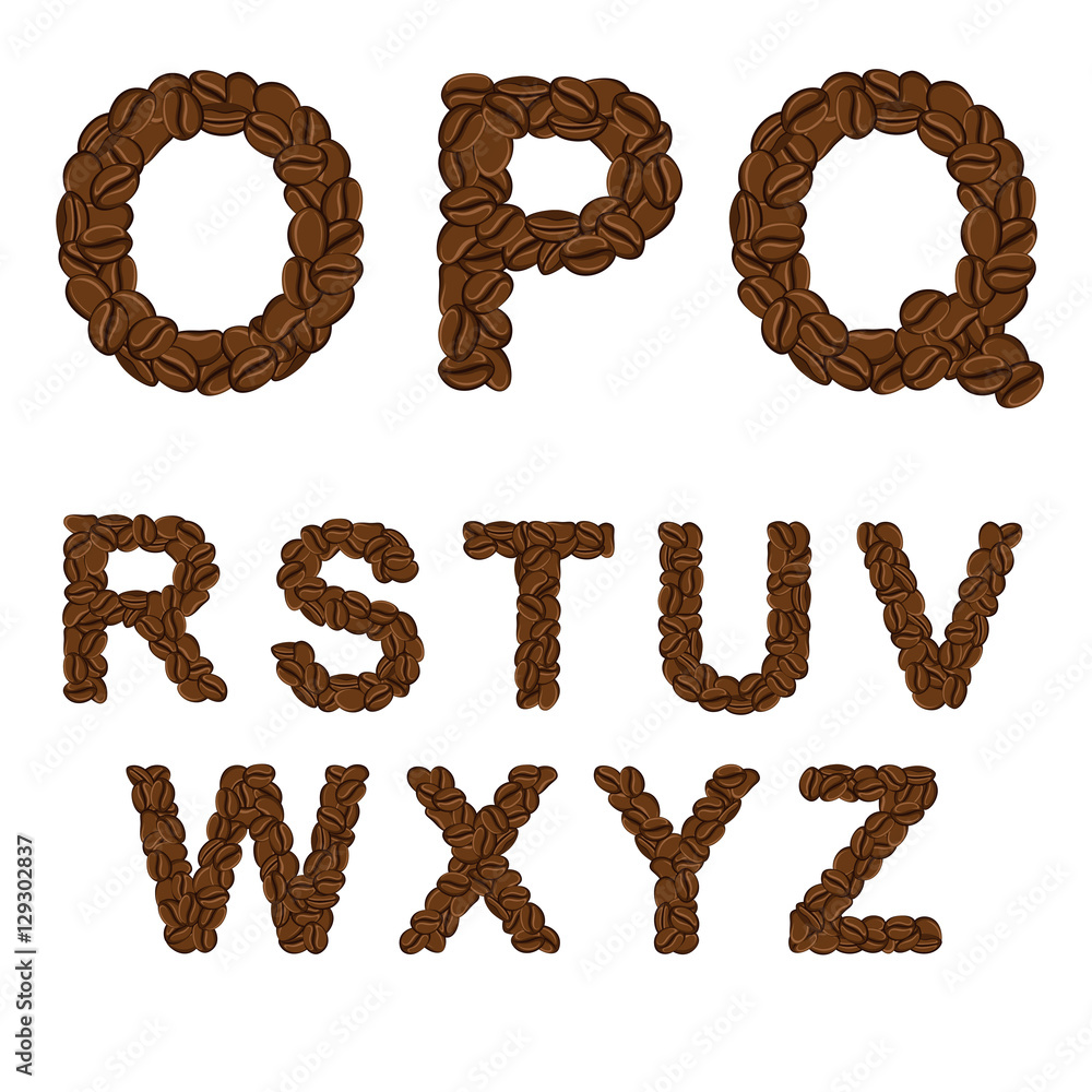 Alphabet of coffee from O to Z. Isolated objects on white. Alphabet of coffee from O to Z. Isolated objects on white.
