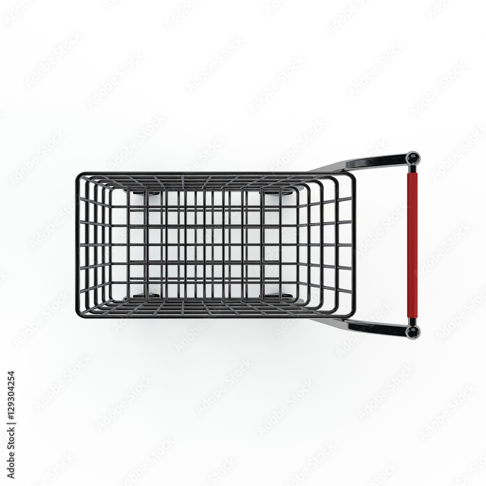 Empty shopping cart. Isolated on white background. 3D rendering Empty shopping cart. Isolated on white background. 3D rendering