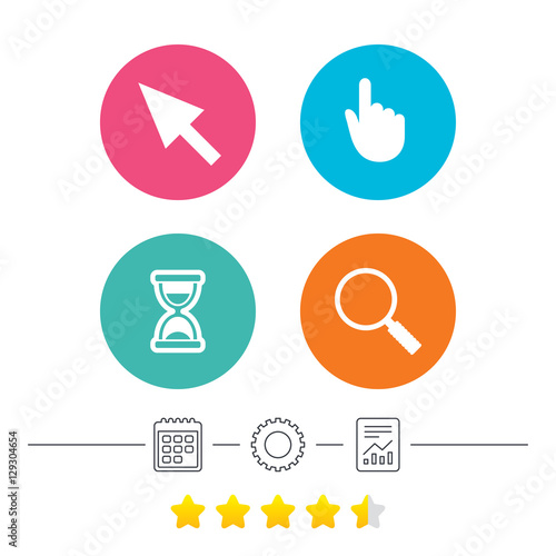 Wallpaper Mural Mouse cursor and hand pointer icons. Hourglass and magnifier glass navigation sign symbols. Calendar, cogwheel and report linear icons. Star vote ranking. Vector Torontodigital.ca