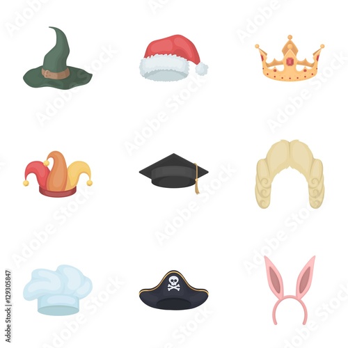 Hats set icons in cartoon style. Big collection of hats vector symbol stock illustration