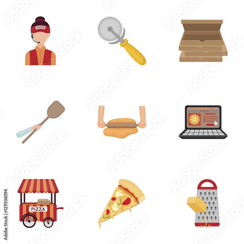 Pizza and pizzeria set icons in cartoon style. Big collection of pizza and pizzeria vector symbol stock illustration