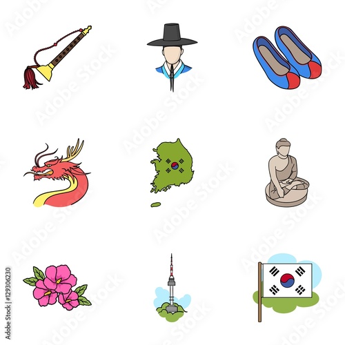 South Korea set icons in cartoon style. Big collection of South Korea vector symbol stock illustration photo