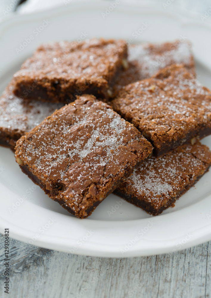  Chocolate Brownie on wooden surface