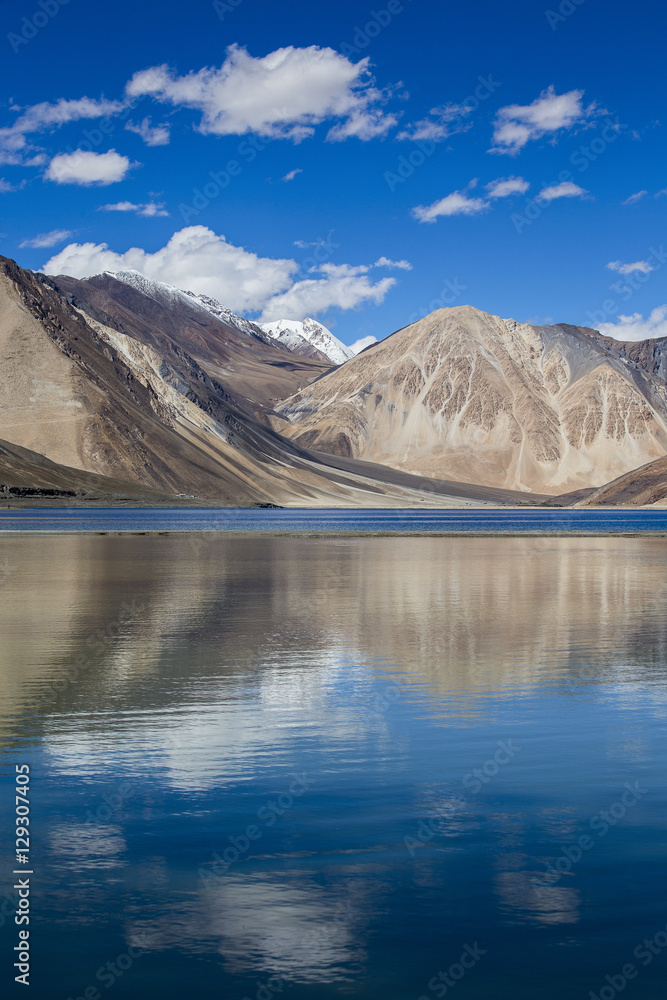 Blue water Pangong lake and Himalayan mountain in Ladakh. India