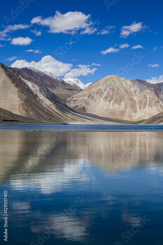 Blue water Pangong lake and Himalayan mountain in Ladakh. India