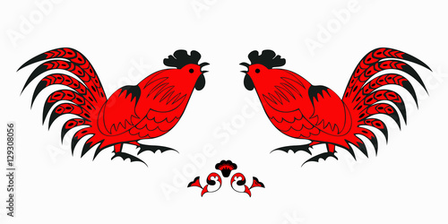 Fighting of red roosters on a white background