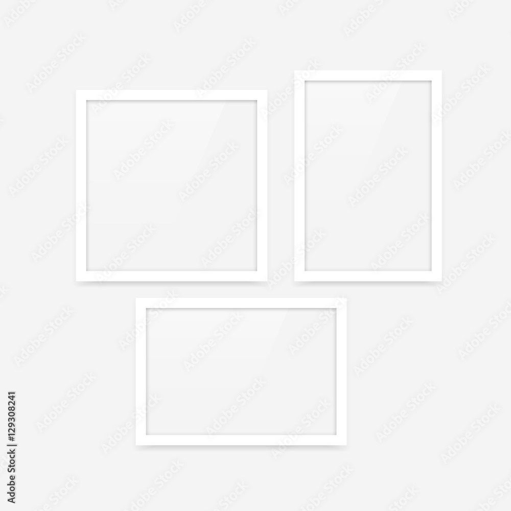 Clean white minimalistic vector photo frames blank mockups set