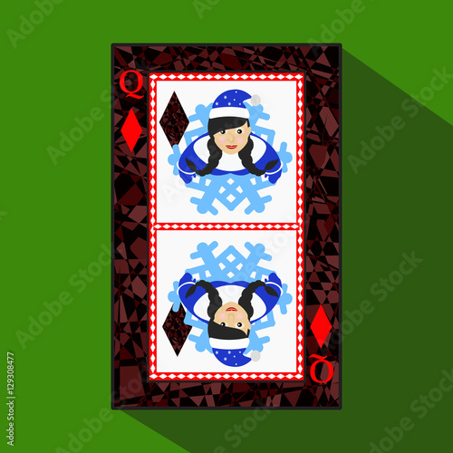 playing card. the icon picture is easy. DIAMONT JACK JOKER NEW YEAR ELF. CHRISTMAS SUBJECT. about dark region boundary. on green background.