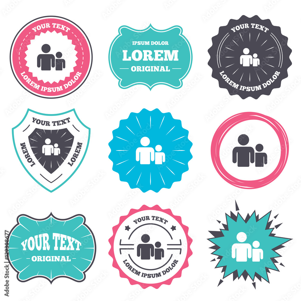 Obraz premium Label and badge templates. Group of people sign icon. Share symbol. Retro style banners, emblems. Vector