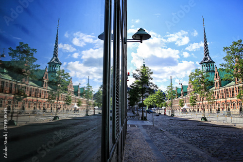 Canvas Print Slotsholmen, view with the window reflection on a famous Old Sto