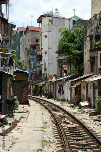 Residential area nearby railway tracks in Hanoi, Vietnam © Travel Nerd