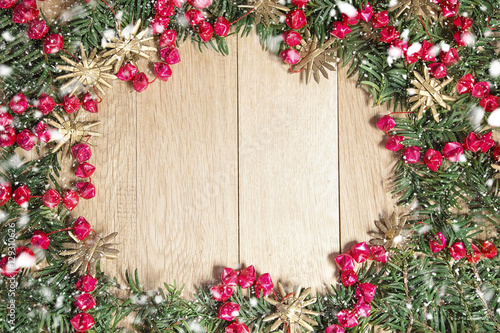 Christmas wreath frame with beautiful ornaments and garland
