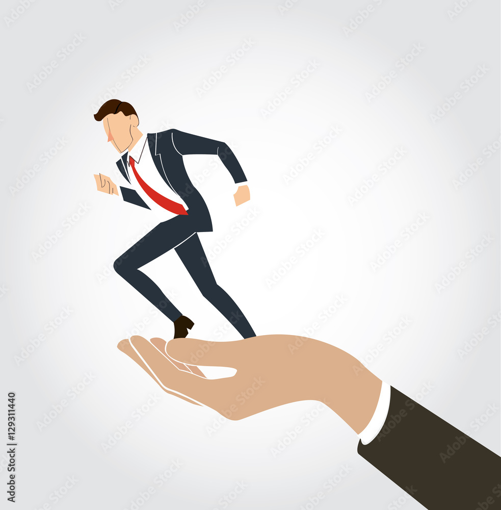 hand holding running businessman vector