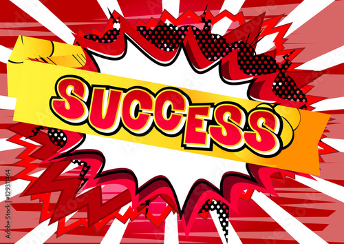 Vector Success banner on comic book background.