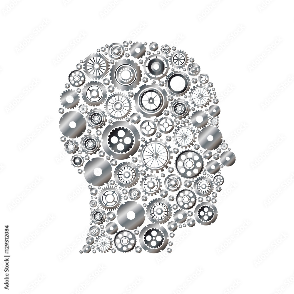 Gears and human head icon. Cog circle wheel machine part and technology theme. Isolated design. Vector illustration Gears and human head icon. Cog circle wheel machine part and technology theme. Isolated design. Vector illustration