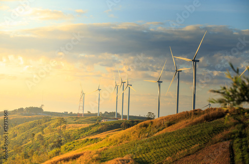 Wind turbines on sunny morning
