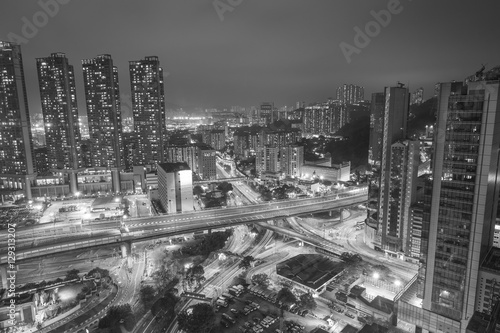 Aerial view of Hong Kong city at night